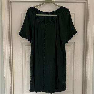 Madewell Dark Green Button-Front Flutter Sleeved Dress